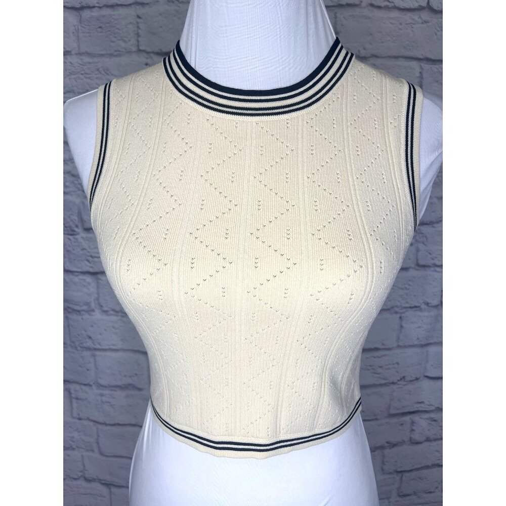 House of Harlow 1960 Crop Vest Ivory and Black Ladies Size MED